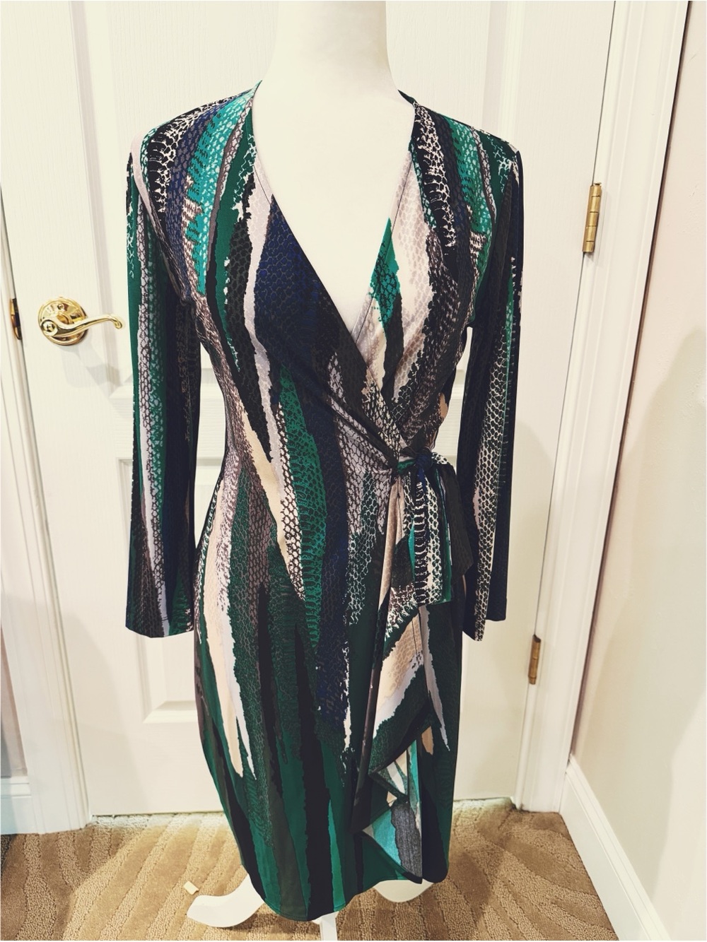 NWT BCBGMAXAZRIA Green & Navy Striped Wrap Dress